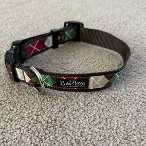 Brown Argyle Dog Collar with Red, Green & Tan Accents